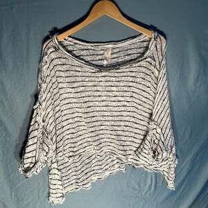 Free People Striped Black and White Cropped Knit Top